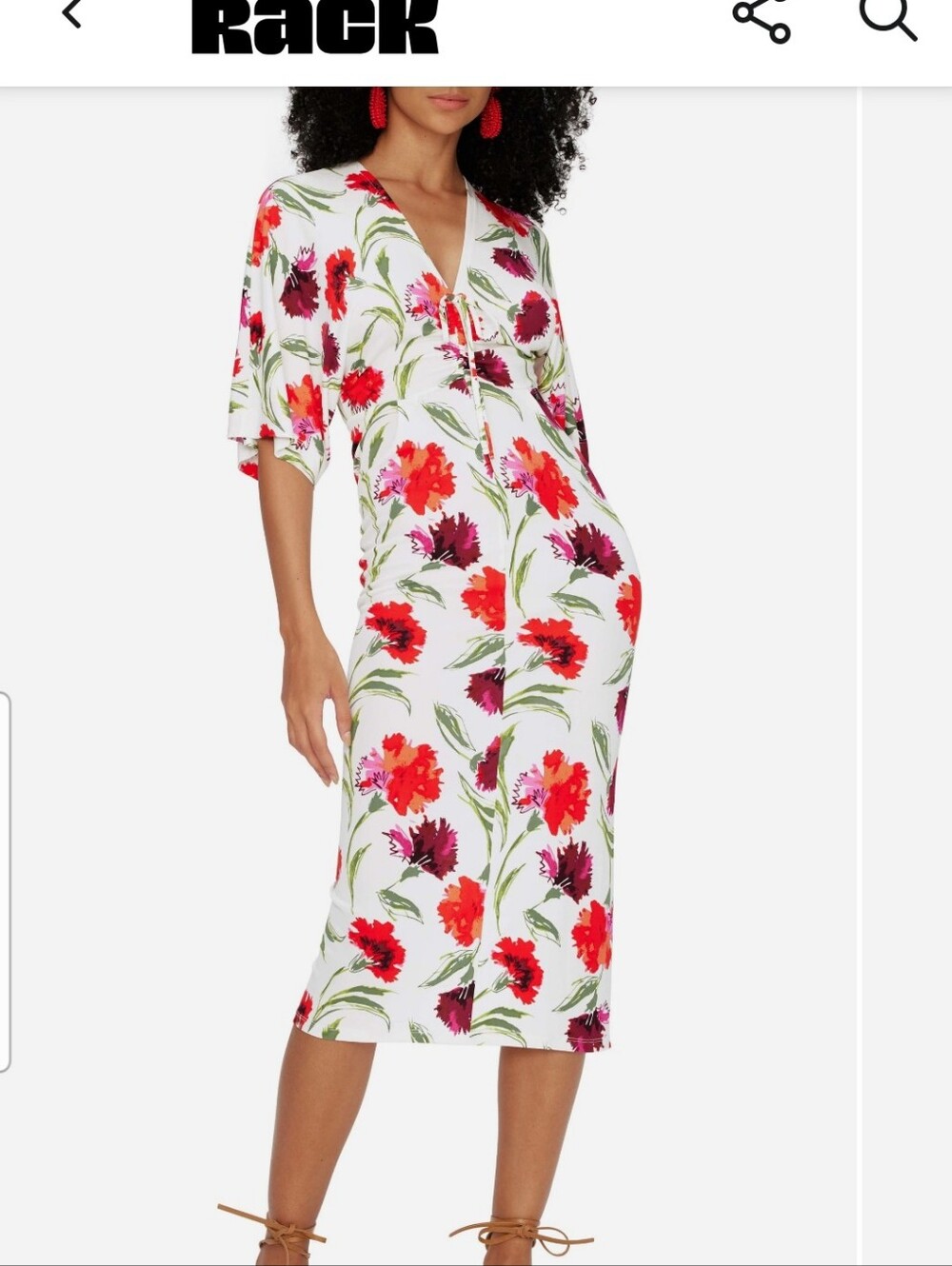 NWT Diane Von Furstenberg White Midi Dress with Red & Pink Floral Print Size L